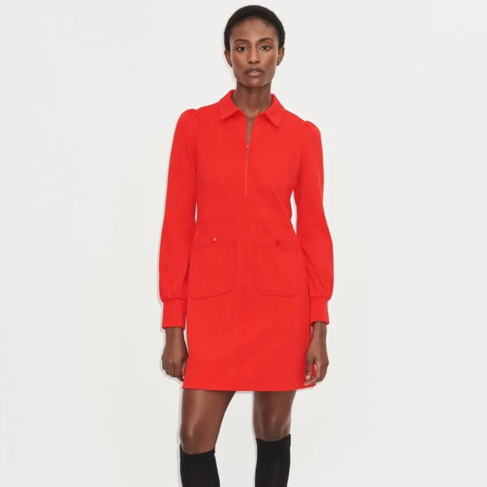 Sporty Red Ponte Shift Dress with Ponte Jersey Tailoring